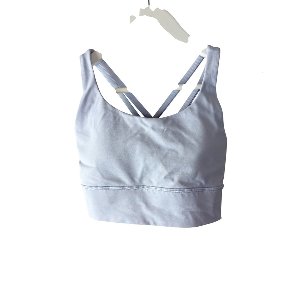 Lululemon Energy Bra Longline Pastel Blue Lavender Strappy Sports Bra‎ Size 4